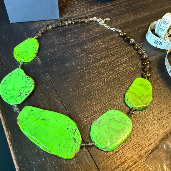 Lime Green Turquoise and Smokey Quarts Necklace - Picture 3 of 7